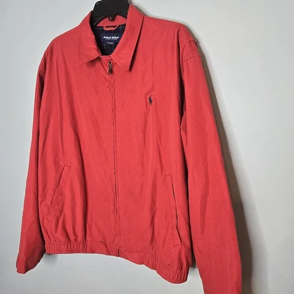 Vtg Polo Golf Ralph‎ Lauren L Red Harrington Jacket Bomber Windbreaker Full Zip